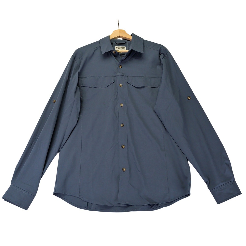 33,000ft Mens Long Sleeve Hiking Shirt Blue Stretch Ripstop Button Up M 24SF0462